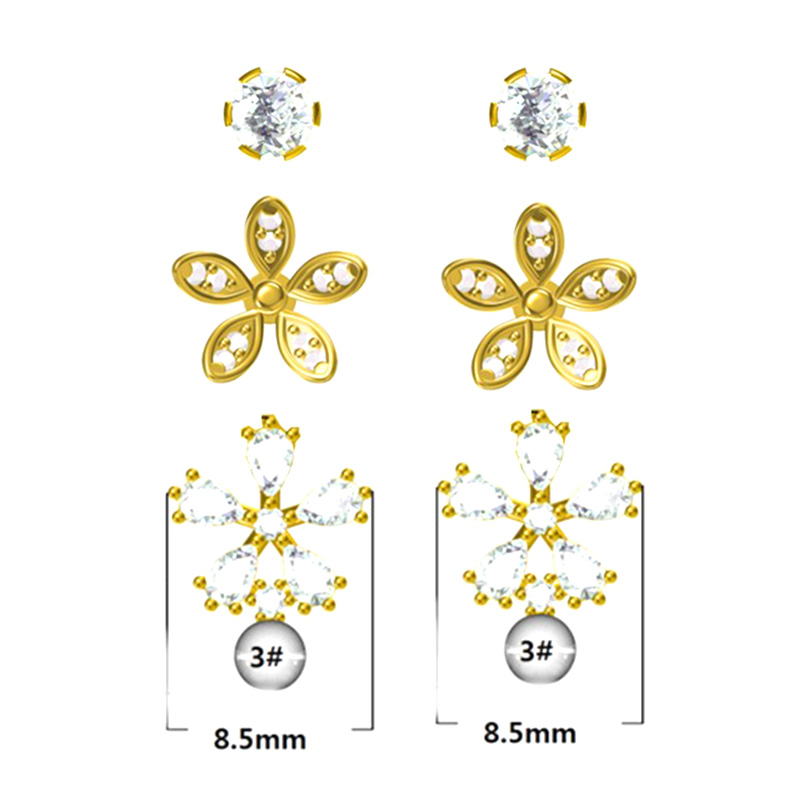 Mehrteiliges Set mit modischen Blumen-Ohrringen mit kubischem Zirkon 2,49–2,9 $