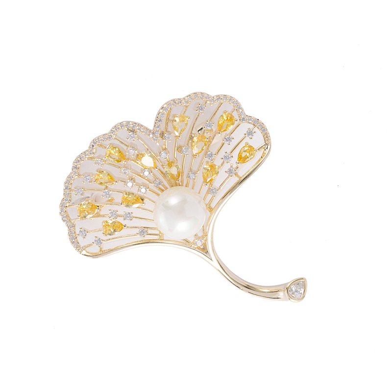 Ginkgoblatt-Brosche, mehrfarbiger Stein, 3,4–3,9 $