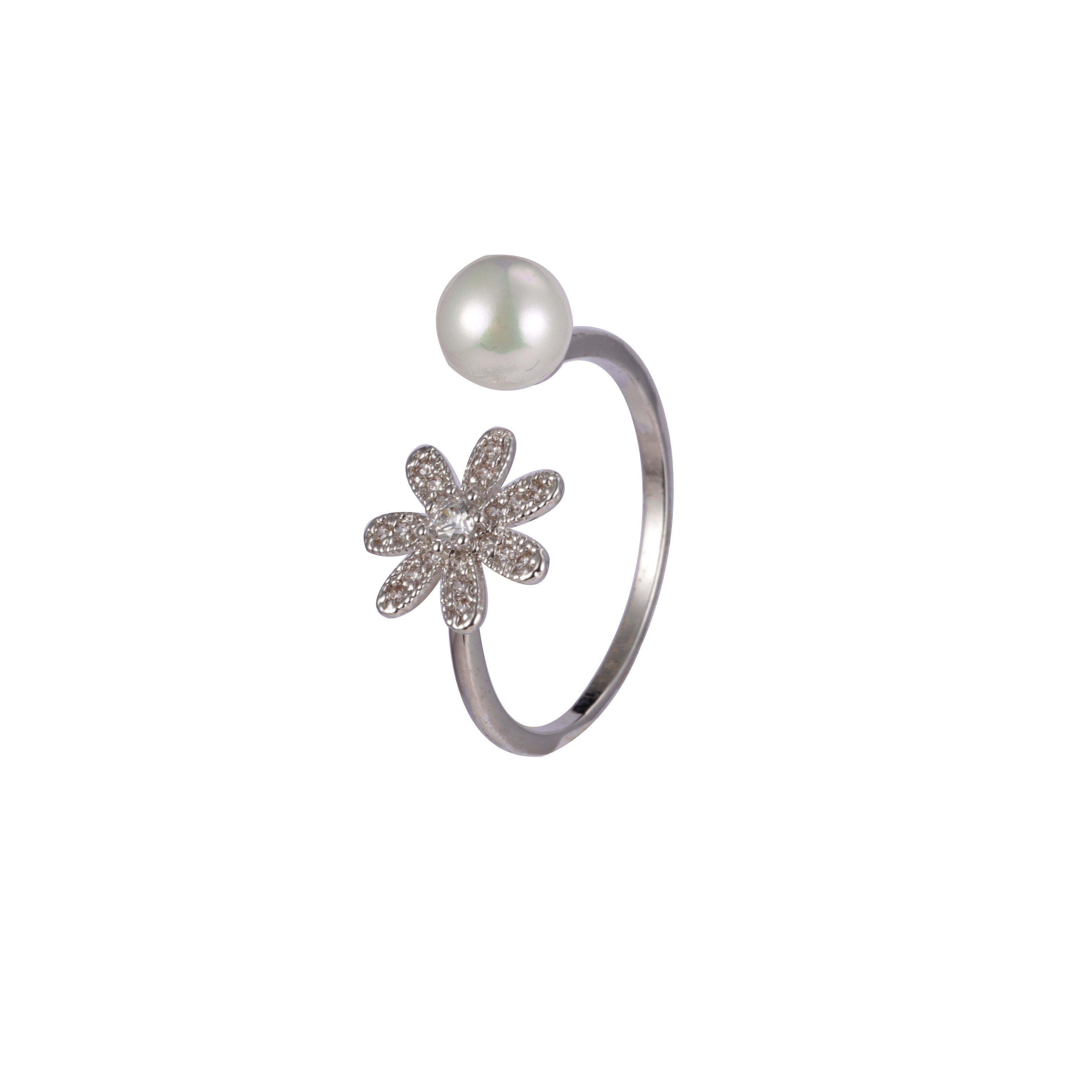 Kubischer Zirkon-Blumen-Perlen-Ring