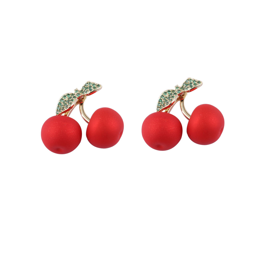 Kubische Zirkon-Ohrringe mit roten Kirschen, emaillierter Schmuck