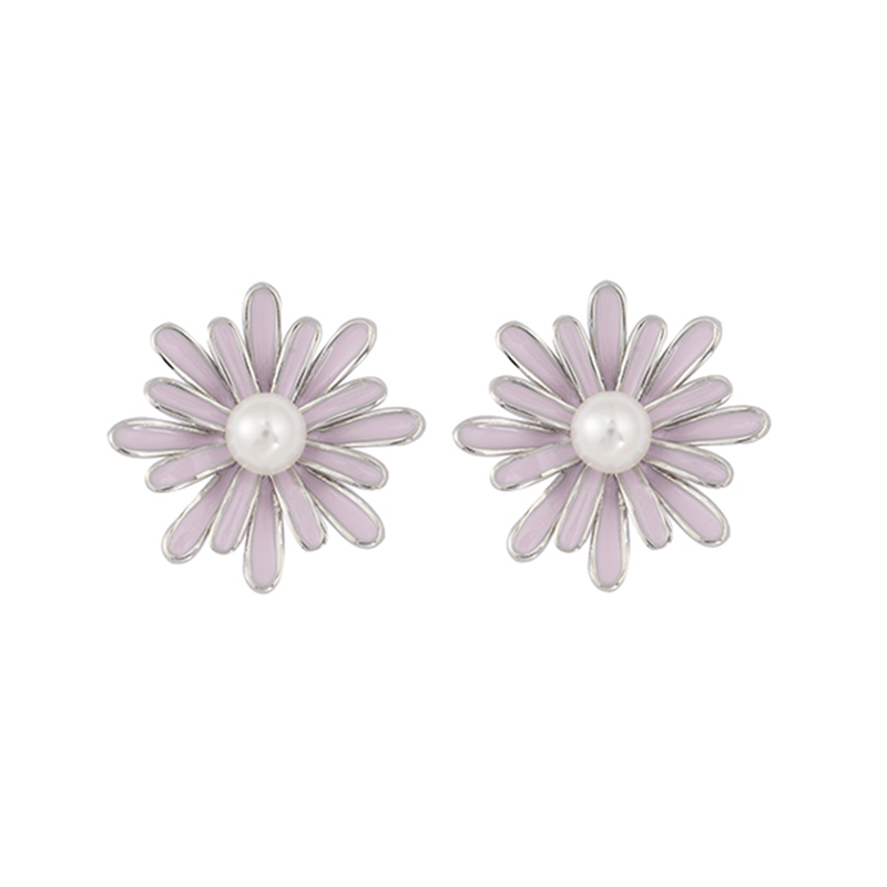 Lila Gänseblümchen-Perlenohrringe Großhandelspreis 2,06–2,46 $