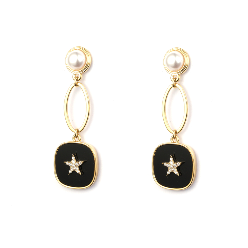 Mode-Ohrringe mit emaillierten Perlen und CZ 