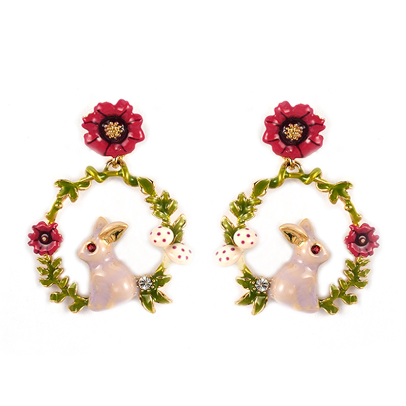  Vorrätig: Mehrfarbige Ohrringe „Kaninchen mit Blumen“ 2,5–3,0 $