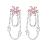 Rosa Blumen-Zirkon-Ohrringe mit zwei Kettenschichten ETB057